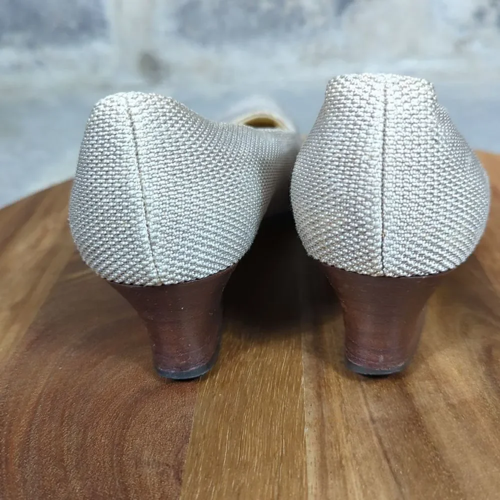 VTG‎ Via Spiga Womens 6B Beige Woven Fabric Block Heel Pumps Made in Italy 52